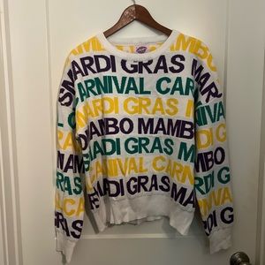 Sparkle City White Mardi Gras Mambo Graffiti Sweater Size Large